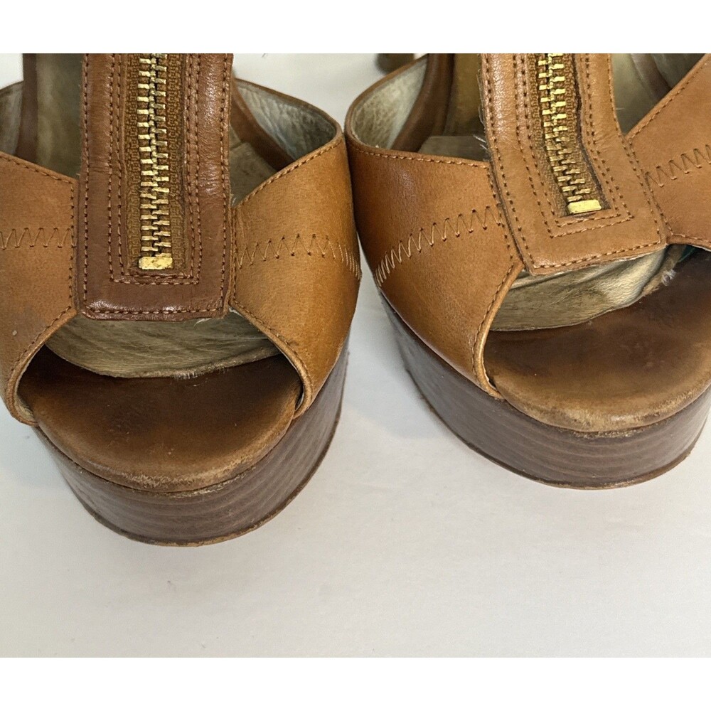 Michael Kors Women Tan Leather Zipper Heels Sandals Size 8M AS IS - Picture 9 of 10